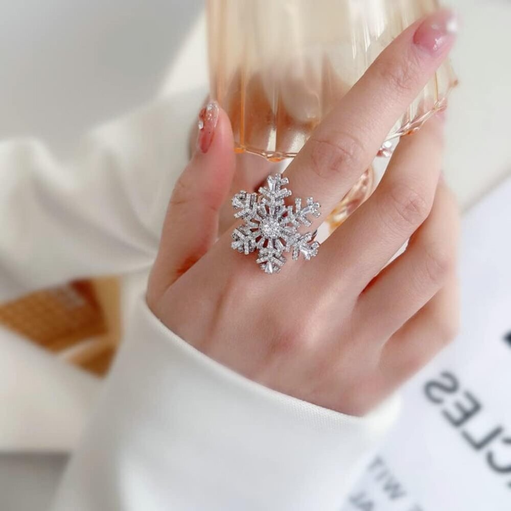 Snowflake Rings, Funny Rotatable Snowflake Adjustable Big Ring Fidget Rings for - Picture 2 of 6